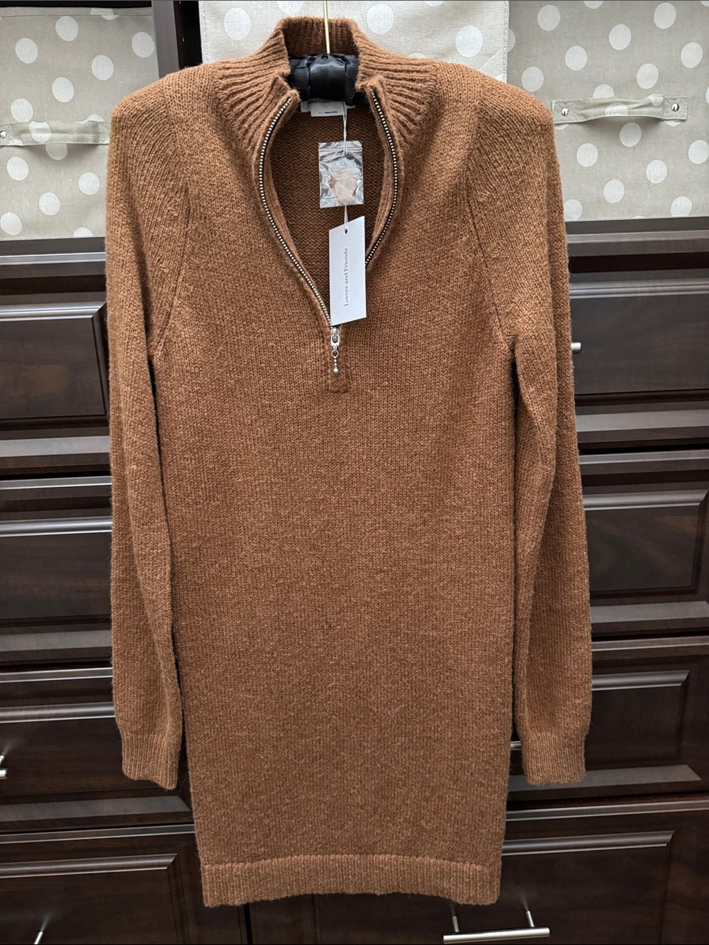 Women's Half-Zip Knit Sweater Dress - Rust